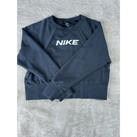 Nike Womens Get Fit Fleece Training Crop Crew Neck Sweatshirt (Black,small) - Picture 1 of 11